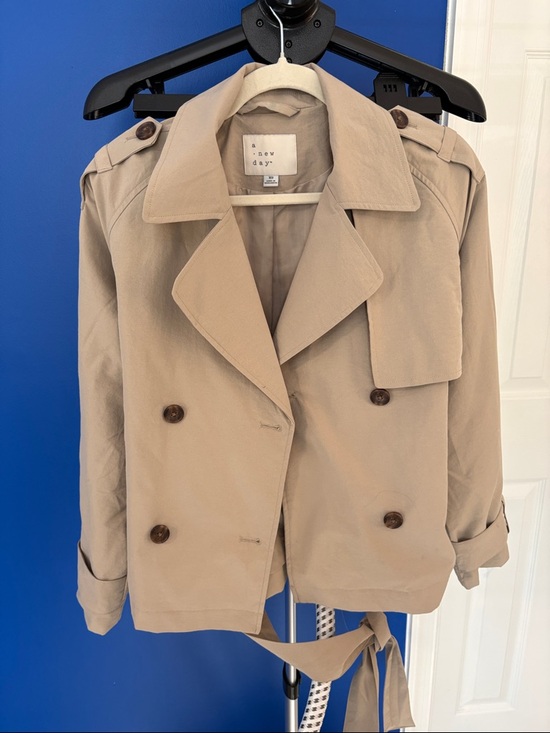 a new day Jackets & Blazers - a new day Tan Double-Breasted Short Trench Coat with Belt